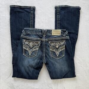 Vigoss Jeans Juniors 5/6 Blue Bootcut Embroidered Rhinestone Studded Stretch